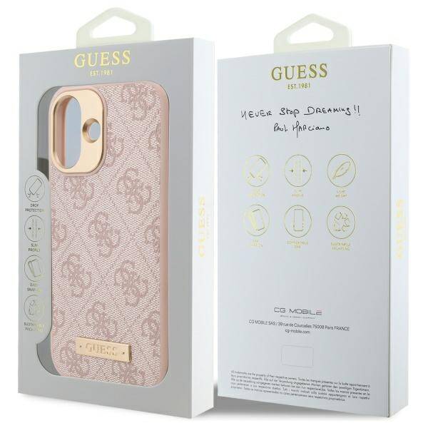 Etui MagSafe dla Apple iPhone 16 Plus, Guess, 4G Logo Plate, Różowy