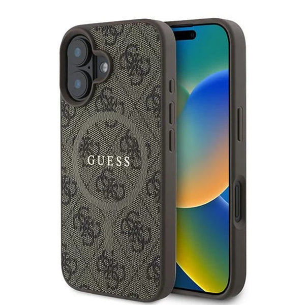 Etui MagSafe dla Apple iPhone 16 Plus, Guess, 4G Ring Classic Logo, Brązowy