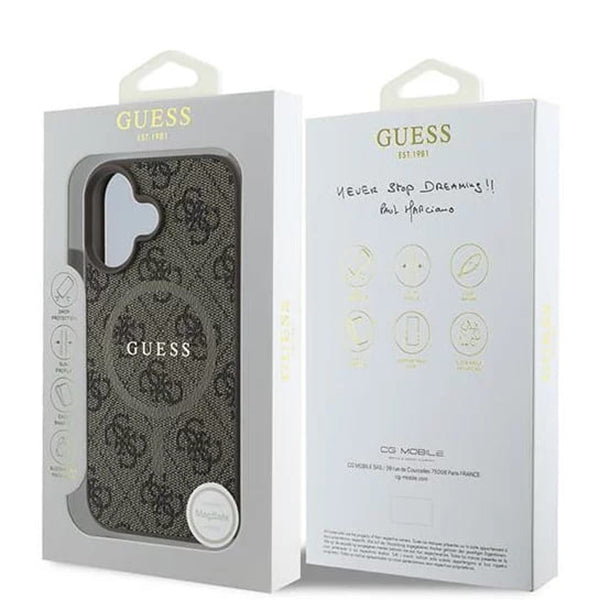 Etui MagSafe dla Apple iPhone 16 Plus, Guess, 4G Ring Classic Logo, Brązowy