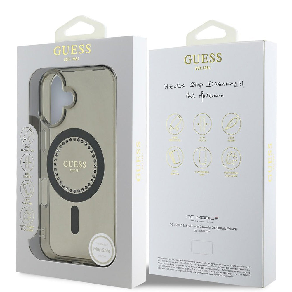 Etui MagSafe dla Apple iPhone 16 Plus, Guess, IML Rhinestone, Czarne