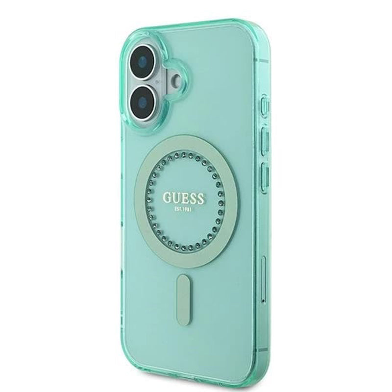 Etui MagSafe dla Apple iPhone 16 Plus, Guess, IML Rhinestone, Zielony