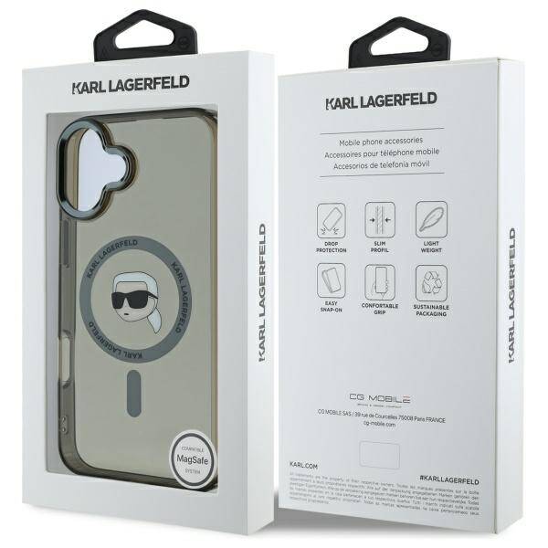 Etui MagSafe dla Apple iPhone 16 Plus, Karl Lagerfeld, IML Karl's Head, Czarne