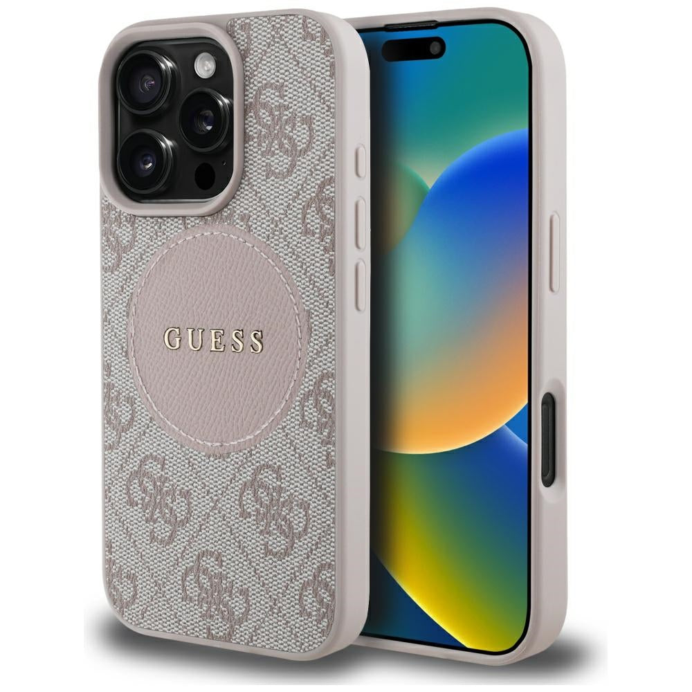 Etui MagSafe dla Apple iPhone 16 Pro, Guess, 4G Circle Classic Logo, Różowy