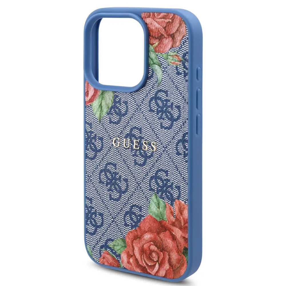 Etui MagSafe dla Apple iPhone 16 Pro, Guess, 4G Flowers Print, Niebieskie.