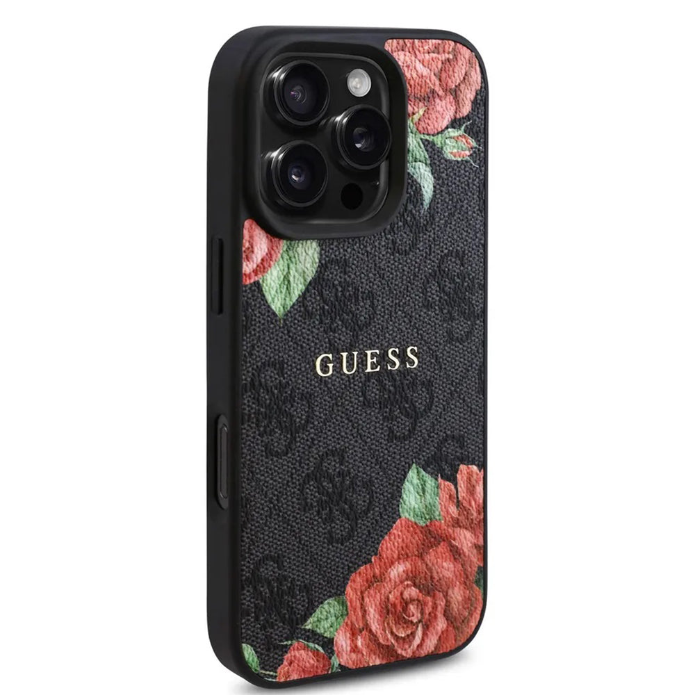 Etui MagSafe dla Apple iPhone 16 Pro, Guess, 4G Flowers Print, Czarne