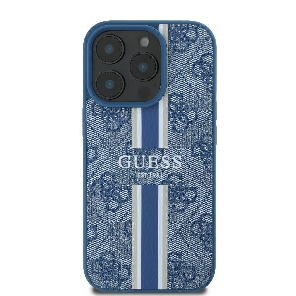 Etui MagSafe dla Apple iPhone 16 Pro, Guess, 4G Printed Stripes, Niebieskie