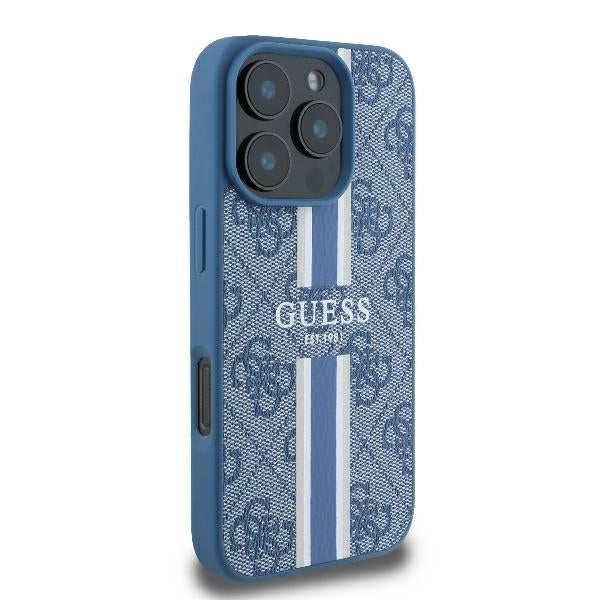 Etui MagSafe dla Apple iPhone 16 Pro, Guess, 4G Printed Stripes, Niebieskie
