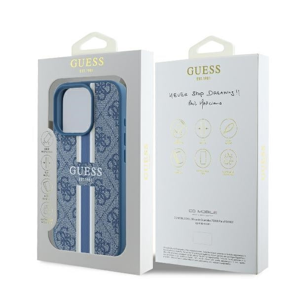 Etui MagSafe dla Apple iPhone 16 Pro, Guess, 4G Printed Stripes, Niebieskie