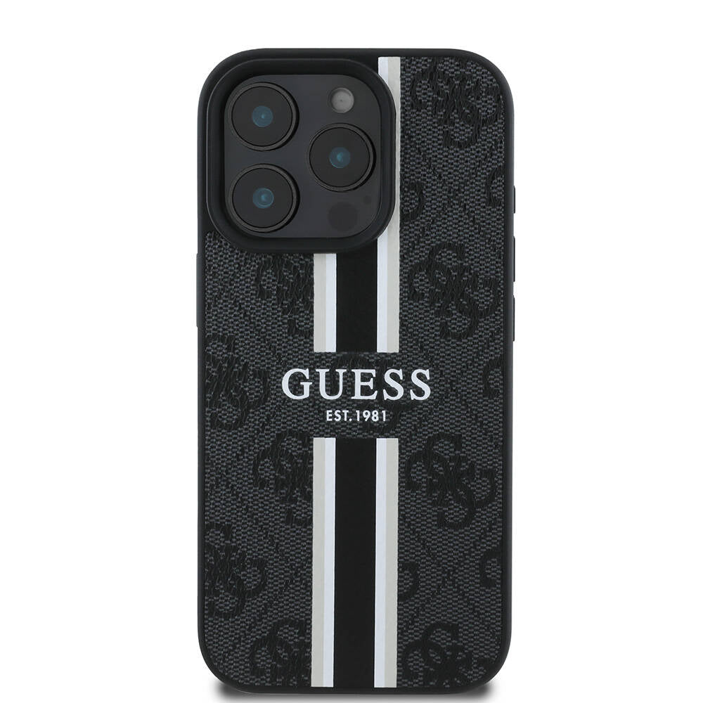 Etui MagSafe dla Apple iPhone 16 Pro, Guess, 4G Printed Stripes, Czarne