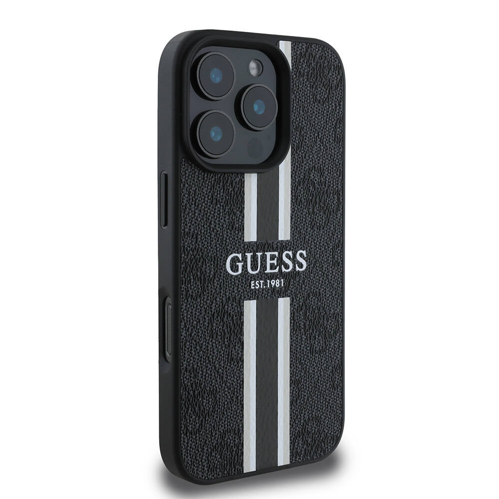 Etui MagSafe dla Apple iPhone 16 Pro, Guess, 4G Printed Stripes, Czarne