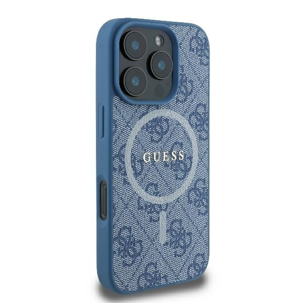 Etui MagSafe dla Apple iPhone 16 Pro, Guess, 4G Ring Classic Logo, Niebieskie