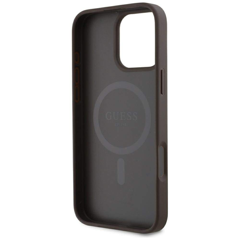 MagSafe Case for Apple iPhone 16 Pro, Guess, 4G Small and Classic Logo, Brown