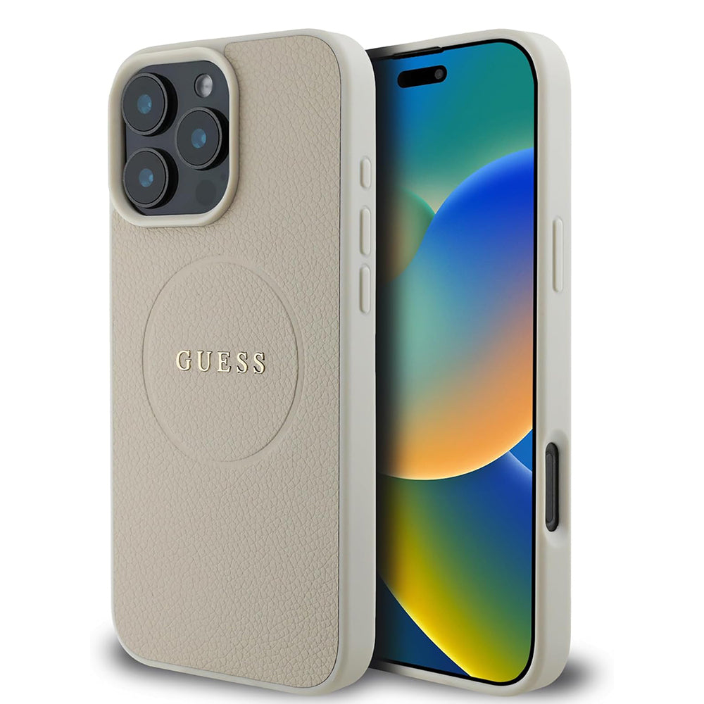 Etui MagSafe dla Apple iPhone 16 Pro, Guess, Grained Gold Ring, Beżowy
