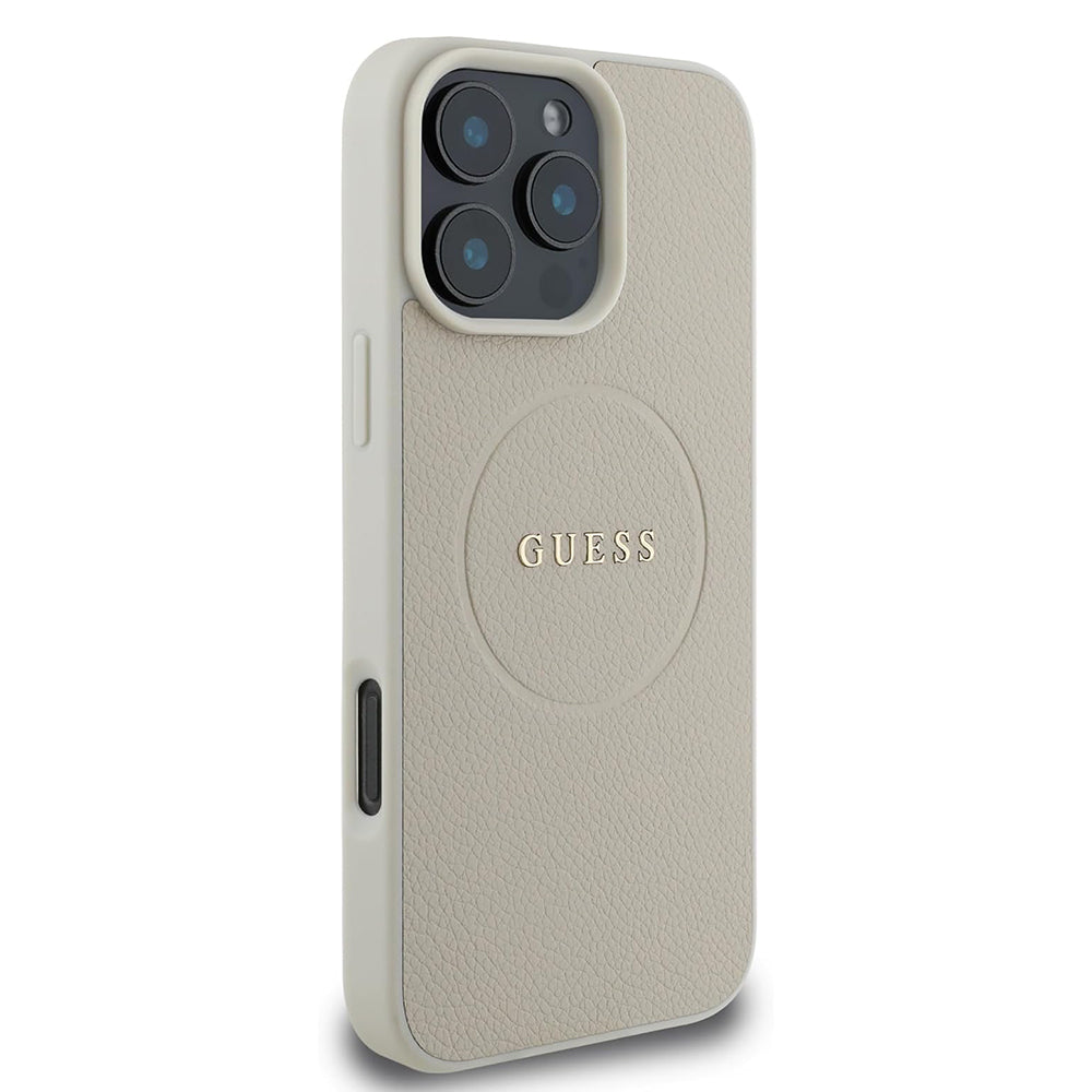 Etui MagSafe dla Apple iPhone 16 Pro, Guess, Grained Gold Ring, Beżowy