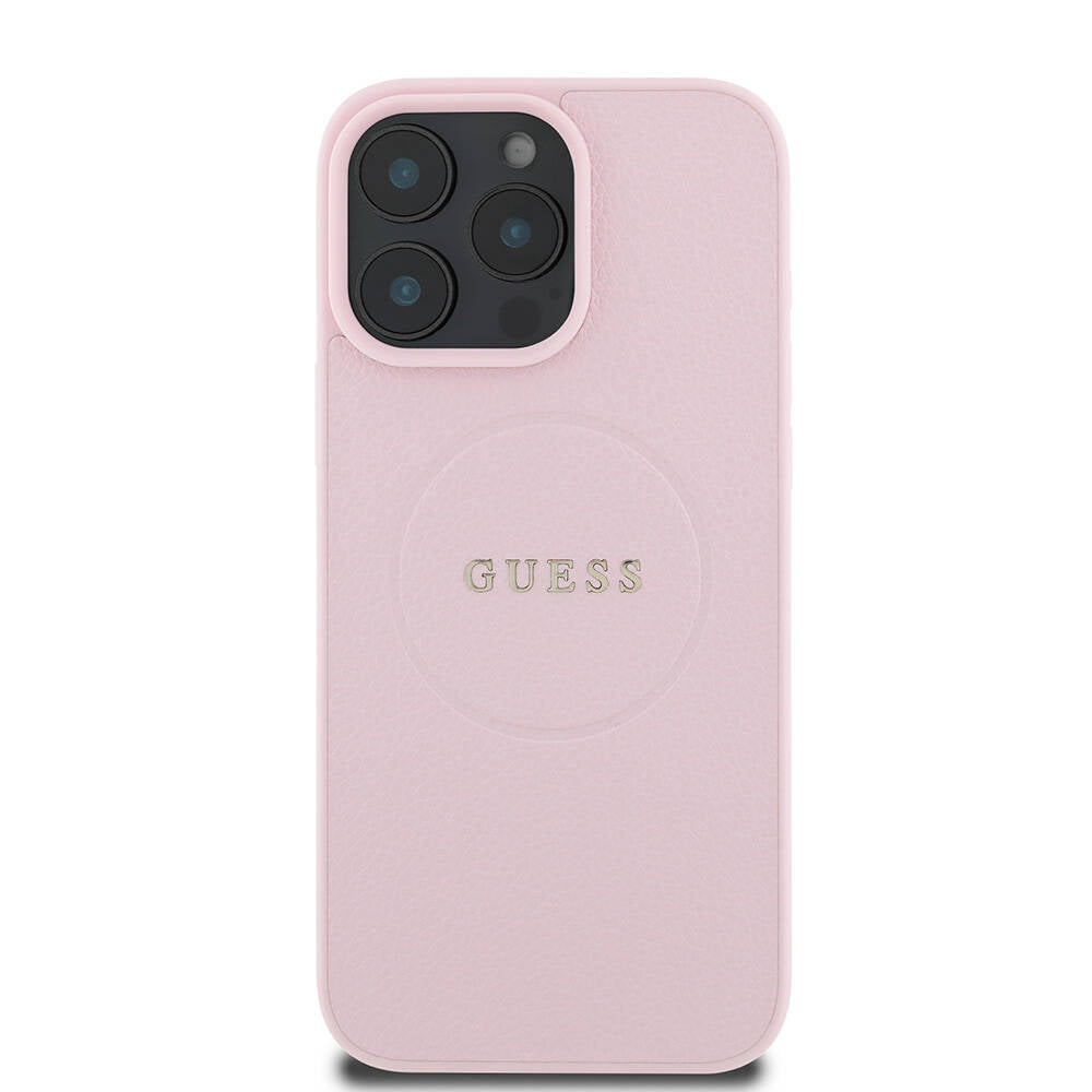 Etui MagSafe dla Apple iPhone 16 Pro, Guess, Grained Gold Ring, Różowy