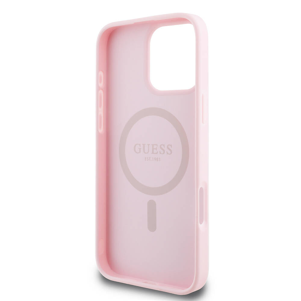Etui MagSafe dla Apple iPhone 16 Pro, Guess, Grained Gold Ring, Różowy