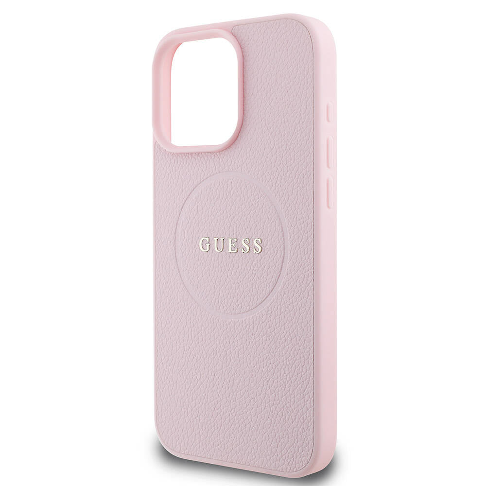 Etui MagSafe dla Apple iPhone 16 Pro, Guess, Grained Gold Ring, Różowy