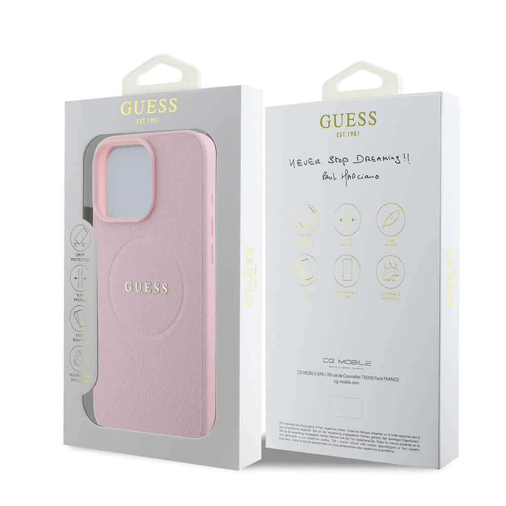 Etui MagSafe dla Apple iPhone 16 Pro, Guess, Grained Gold Ring, Różowy