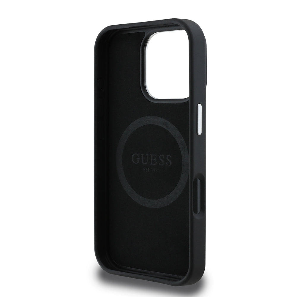 Etui MagSafe dla Apple iPhone 16 Pro, Guess, Grained Triangle Logo, Czarne
