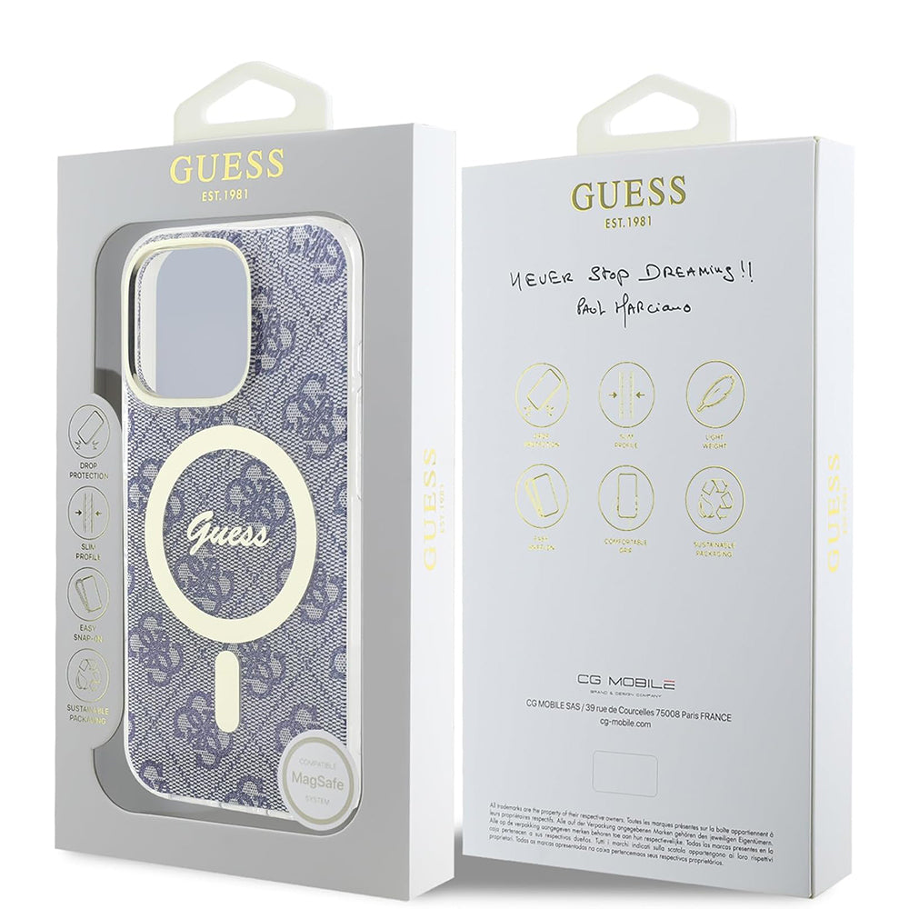 Etui MagSafe dla Apple iPhone 16 Pro, Guess, IML 4G, Niebieskie