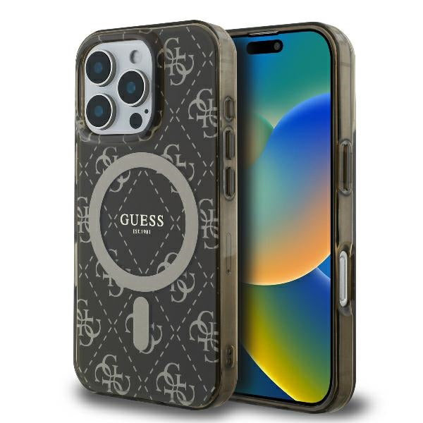 Etui MagSafe dla Apple iPhone 16 Pro, Guess, IML 4G Background, Brązowy