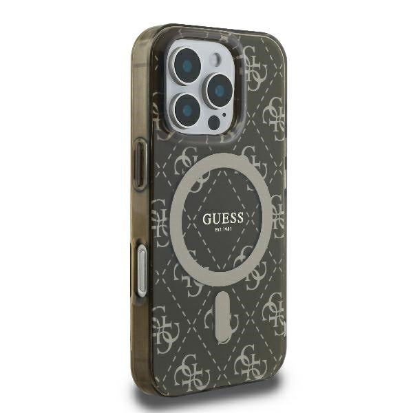 Etui MagSafe dla Apple iPhone 16 Pro, Guess, IML 4G Background, Brązowy