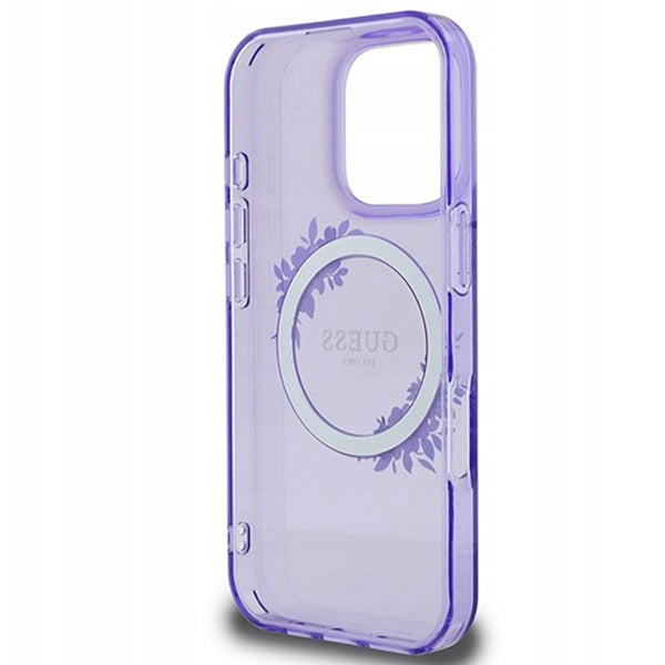 Etui MagSafe dla Apple iPhone 16 Pro, Guess, IML Flowers Wreath, Fioletowy