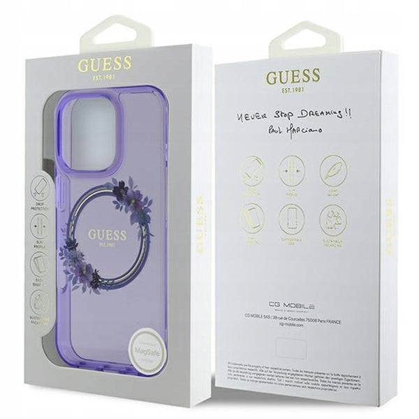 Etui MagSafe dla Apple iPhone 16 Pro, Guess, IML Flowers Wreath, Fioletowy