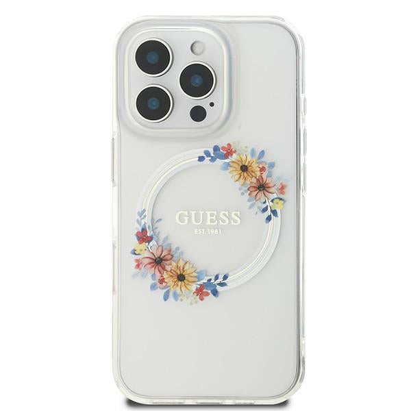 Etui MagSafe dla Apple iPhone 16 Pro, Guess, IML Flowers Wreath, Przezroczyste