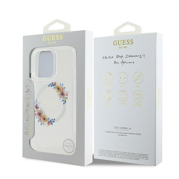 Etui MagSafe dla Apple iPhone 16 Pro, Guess, IML Flowers Wreath, Przezroczyste