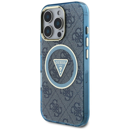 Etui MagSafe dla Apple iPhone 16 Pro, Guess, IML Glitter 4G Circle Triangle, Niebieskie