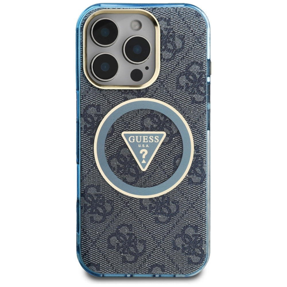 Etui MagSafe dla Apple iPhone 16 Pro, Guess, IML Glitter 4G Circle Triangle, Niebieskie