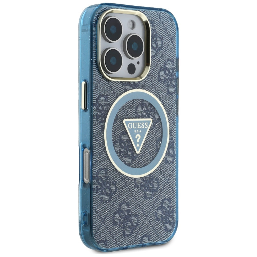 Etui MagSafe dla Apple iPhone 16 Pro, Guess, IML Glitter 4G Circle Triangle, Niebieskie