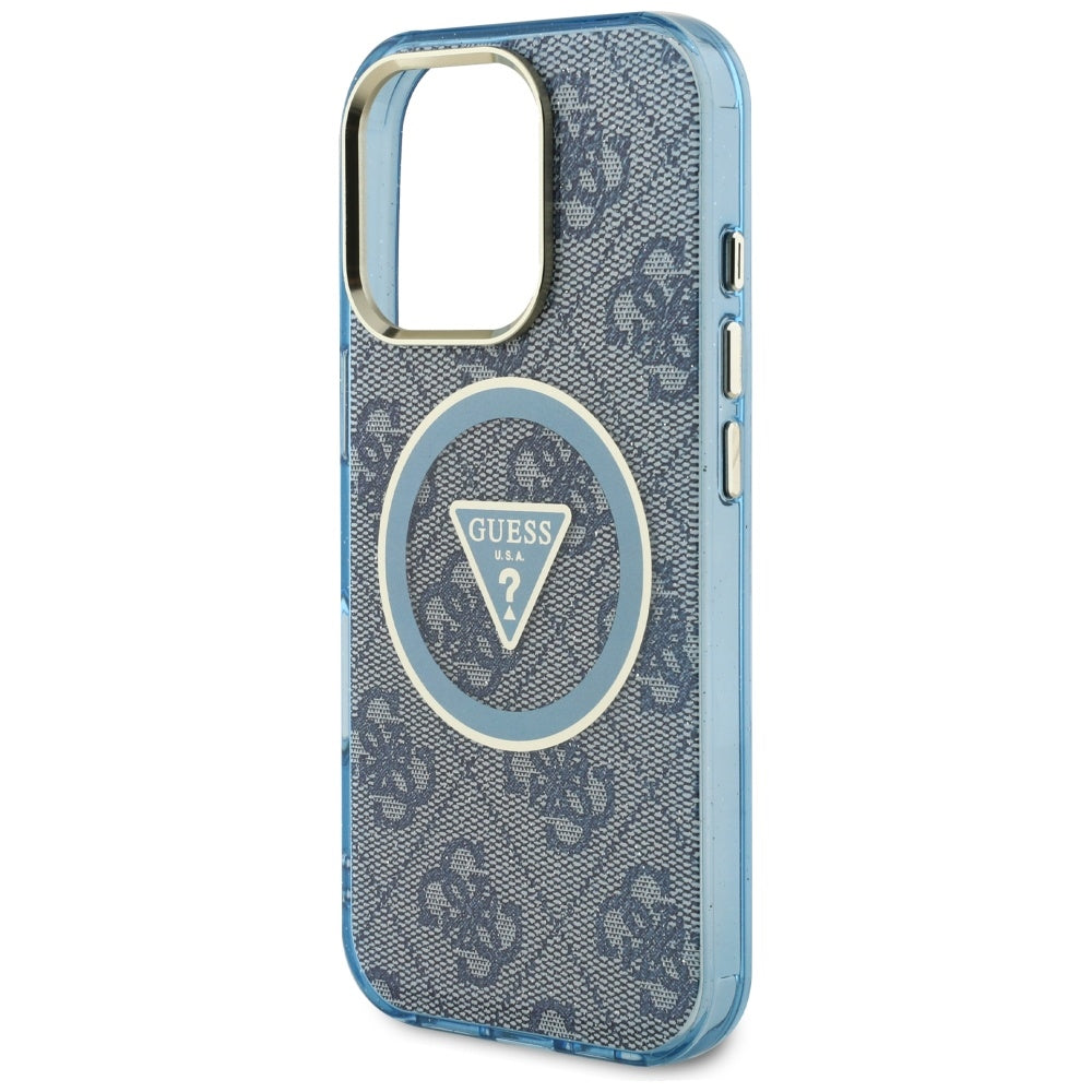 Etui MagSafe dla Apple iPhone 16 Pro, Guess, IML Glitter 4G Circle Triangle, Niebieskie