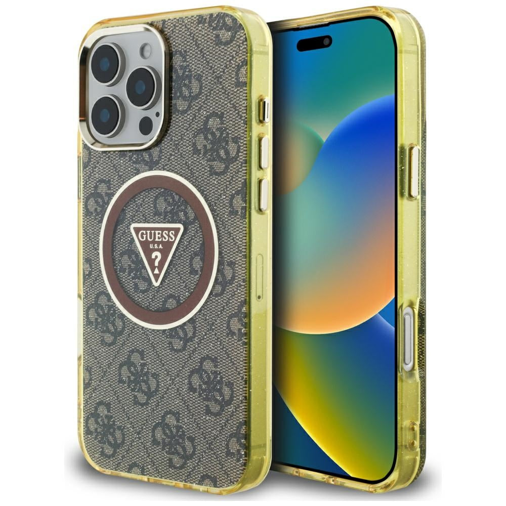 Etui MagSafe dla Apple iPhone 16 Pro, Guess, IML Glitter 4G Circle Triangle, Brązowy