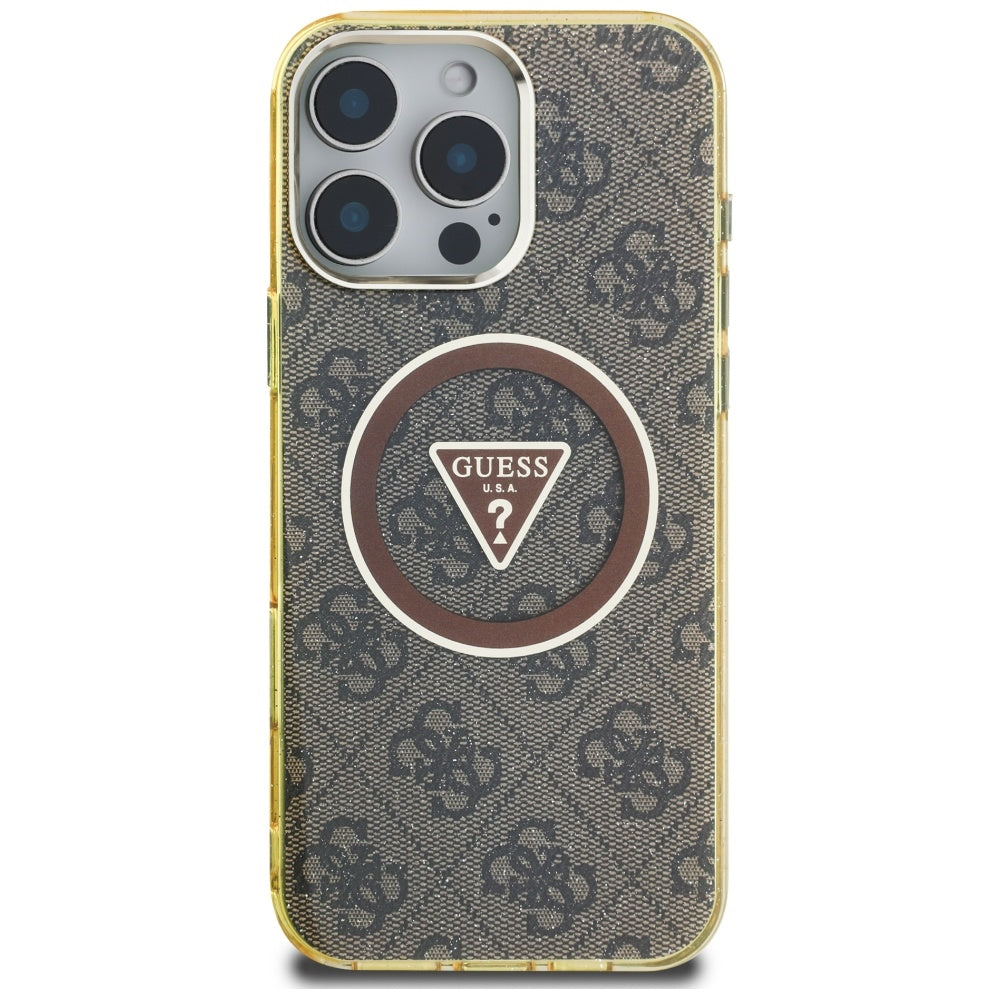 Etui MagSafe dla Apple iPhone 16 Pro, Guess, IML Glitter 4G Circle Triangle, Brązowy