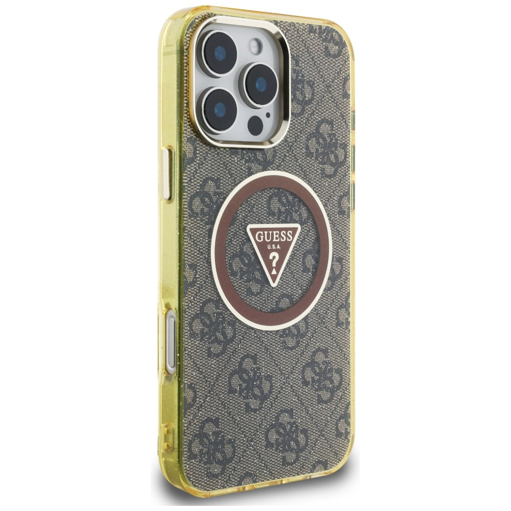 Etui MagSafe dla Apple iPhone 16 Pro, Guess, IML Glitter 4G Circle Triangle, Brązowy