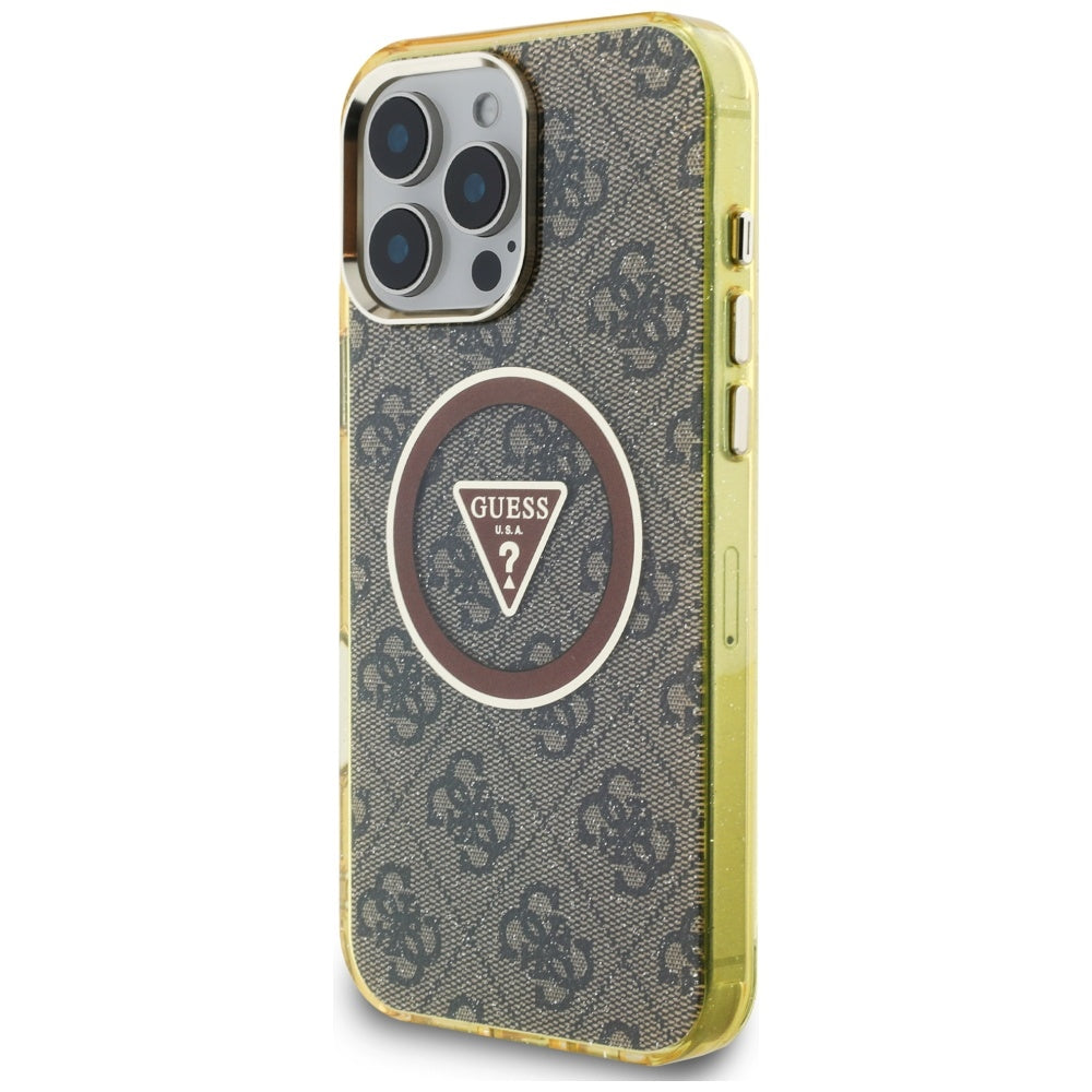 Etui MagSafe dla Apple iPhone 16 Pro, Guess, IML Glitter 4G Circle Triangle, Brązowy