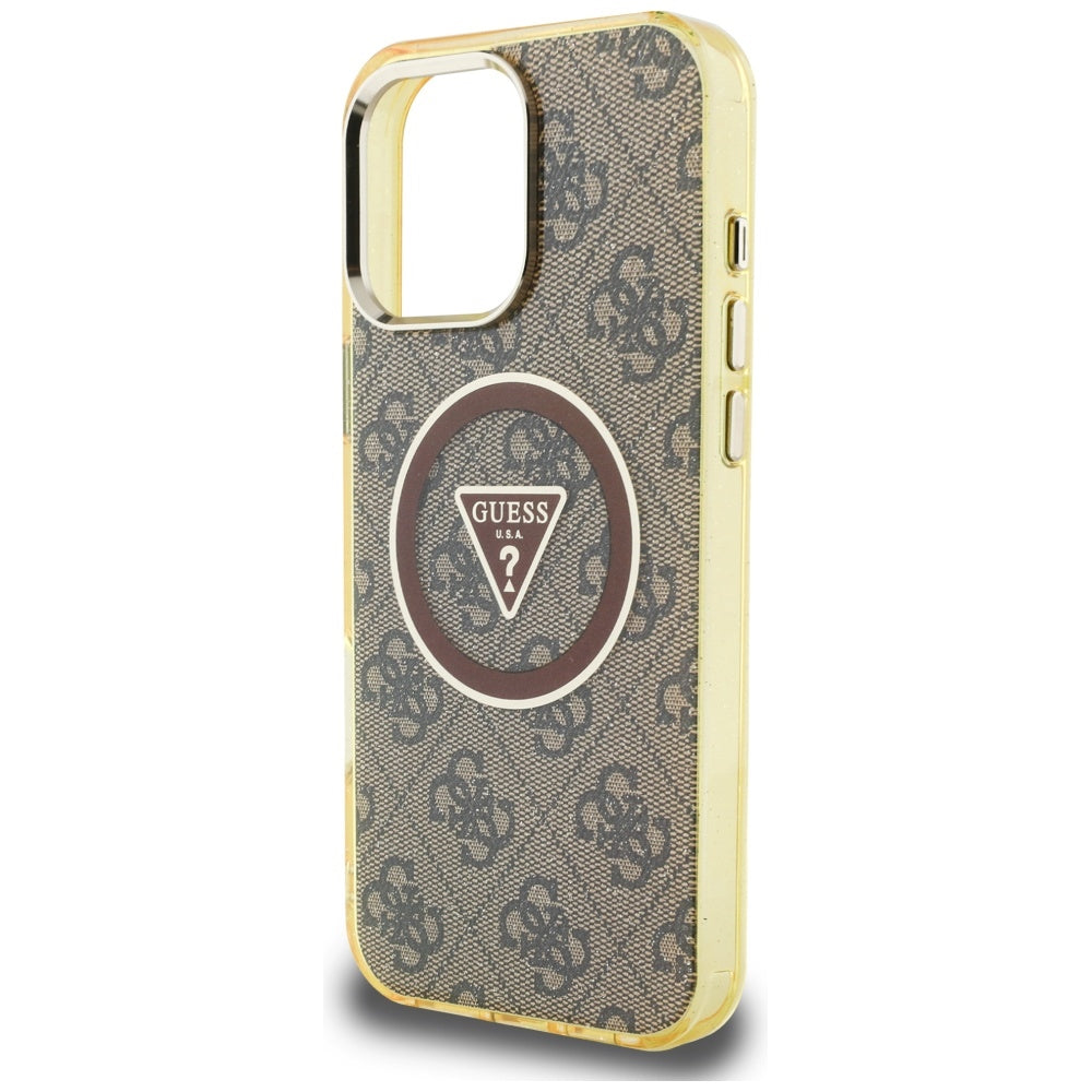 Etui MagSafe dla Apple iPhone 16 Pro, Guess, IML Glitter 4G Circle Triangle, Brązowy