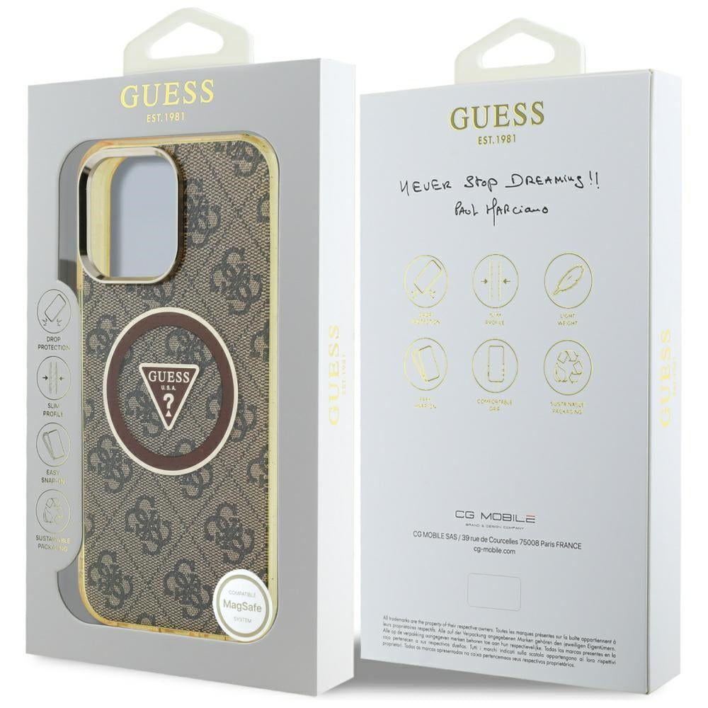 Etui MagSafe dla Apple iPhone 16 Pro, Guess, IML Glitter 4G Circle Triangle, Brązowy
