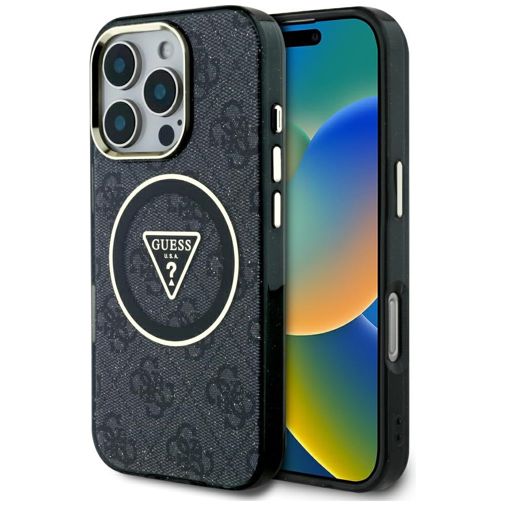 Etui MagSafe dla Apple iPhone 16 Pro, Guess, IML Glitter 4G Circle Triangle, Czarne