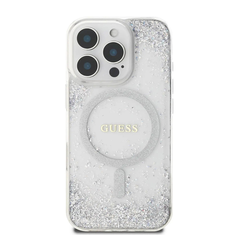 Etui MagSafe dla Apple iPhone 16 Pro, Guess, IML Glitter Gradient, Srebrne