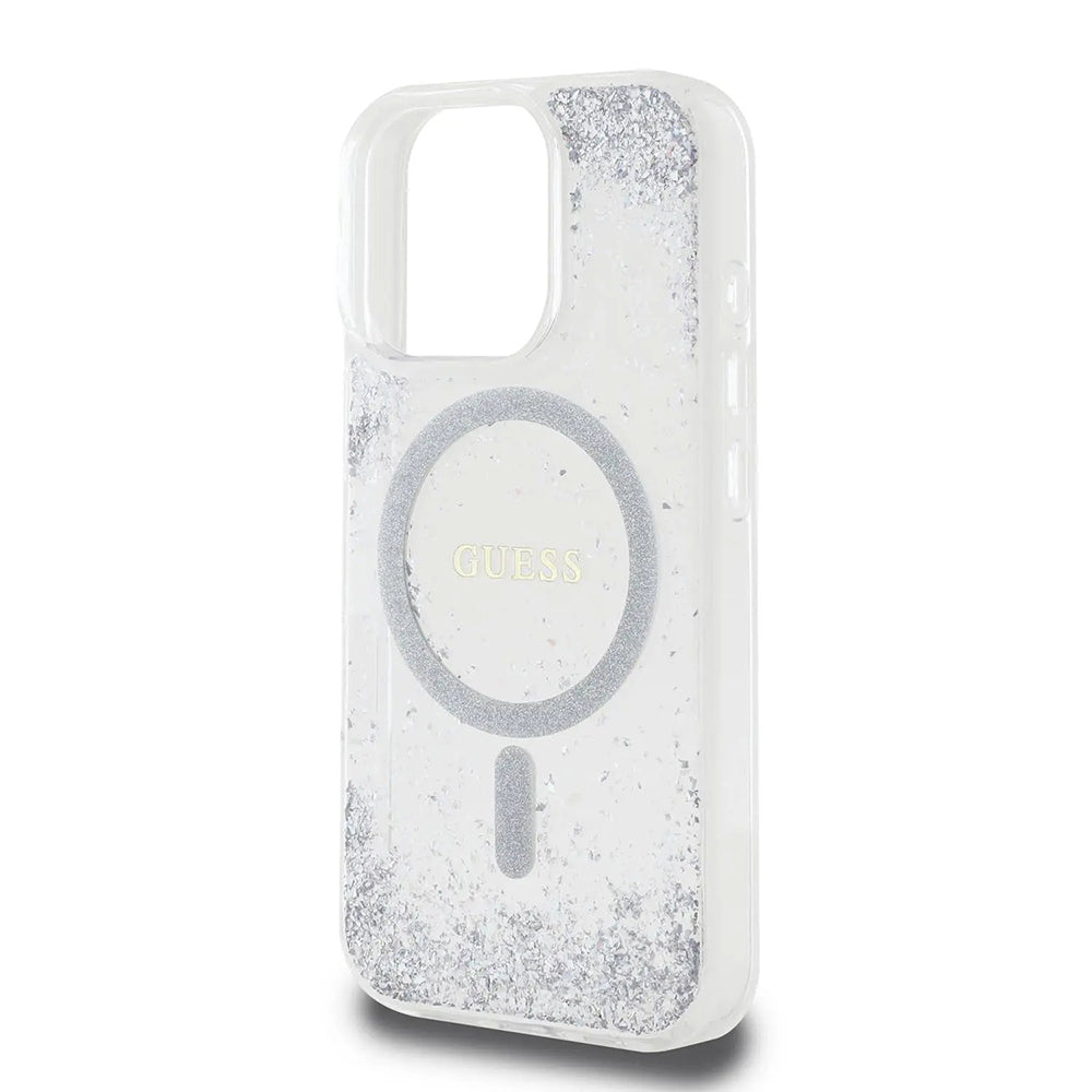 Etui MagSafe dla Apple iPhone 16 Pro, Guess, IML Glitter Gradient, Srebrne