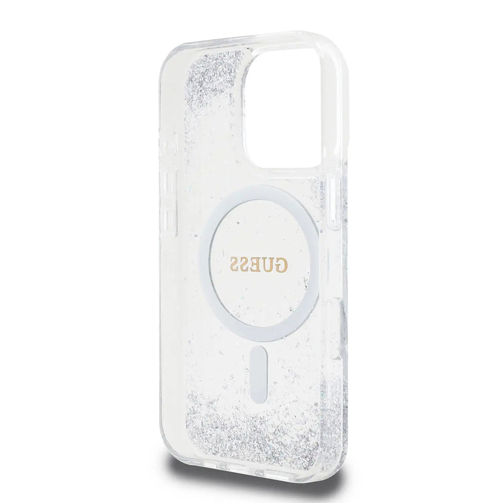 Etui MagSafe dla Apple iPhone 16 Pro, Guess, IML Glitter Gradient, Srebrne