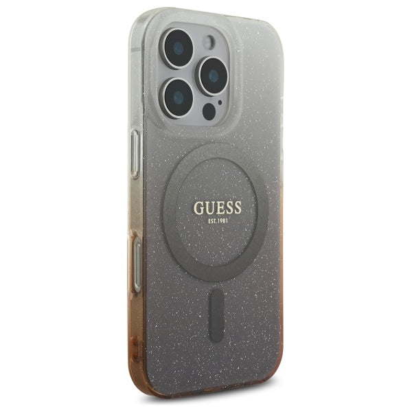Etui MagSafe dla Apple iPhone 16 Pro, Guess, IML Glitter Gradient, Brązowy