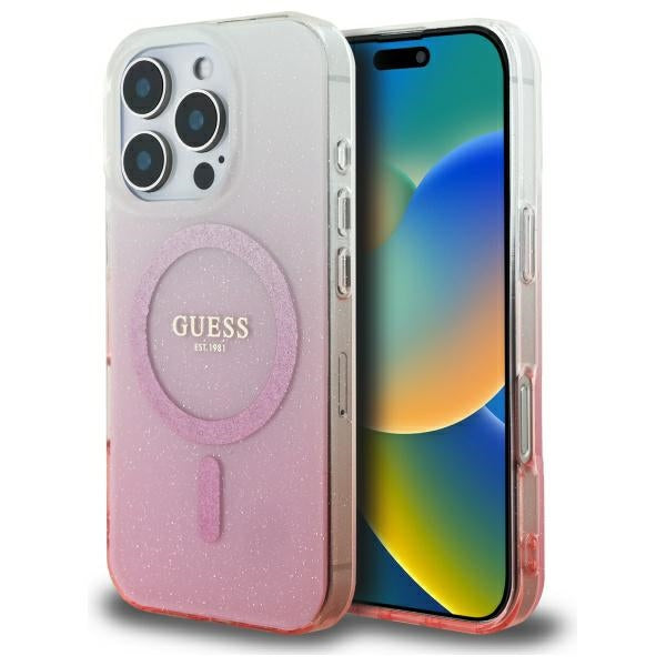Etui MagSafe dla Apple iPhone 16 Pro, Guess, IML Glitter Gradient, Różowy