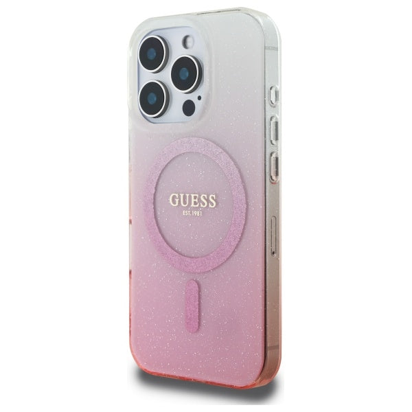 Etui MagSafe dla Apple iPhone 16 Pro, Guess, IML Glitter Gradient, Różowy