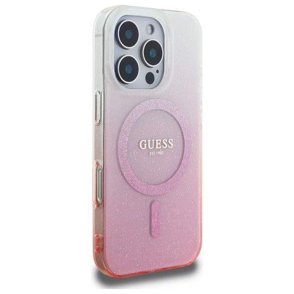 Etui MagSafe dla Apple iPhone 16 Pro, Guess, IML Glitter Gradient, Różowy