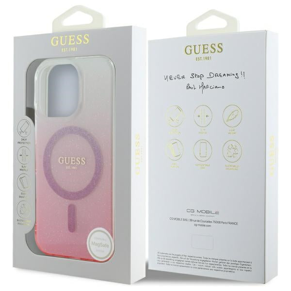Etui MagSafe dla Apple iPhone 16 Pro, Guess, IML Glitter Gradient, Różowy