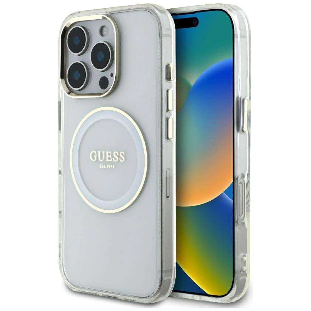 Etui MagSafe dla Apple iPhone 16 Pro, Guess, IML Metal Colored Circle, Białe